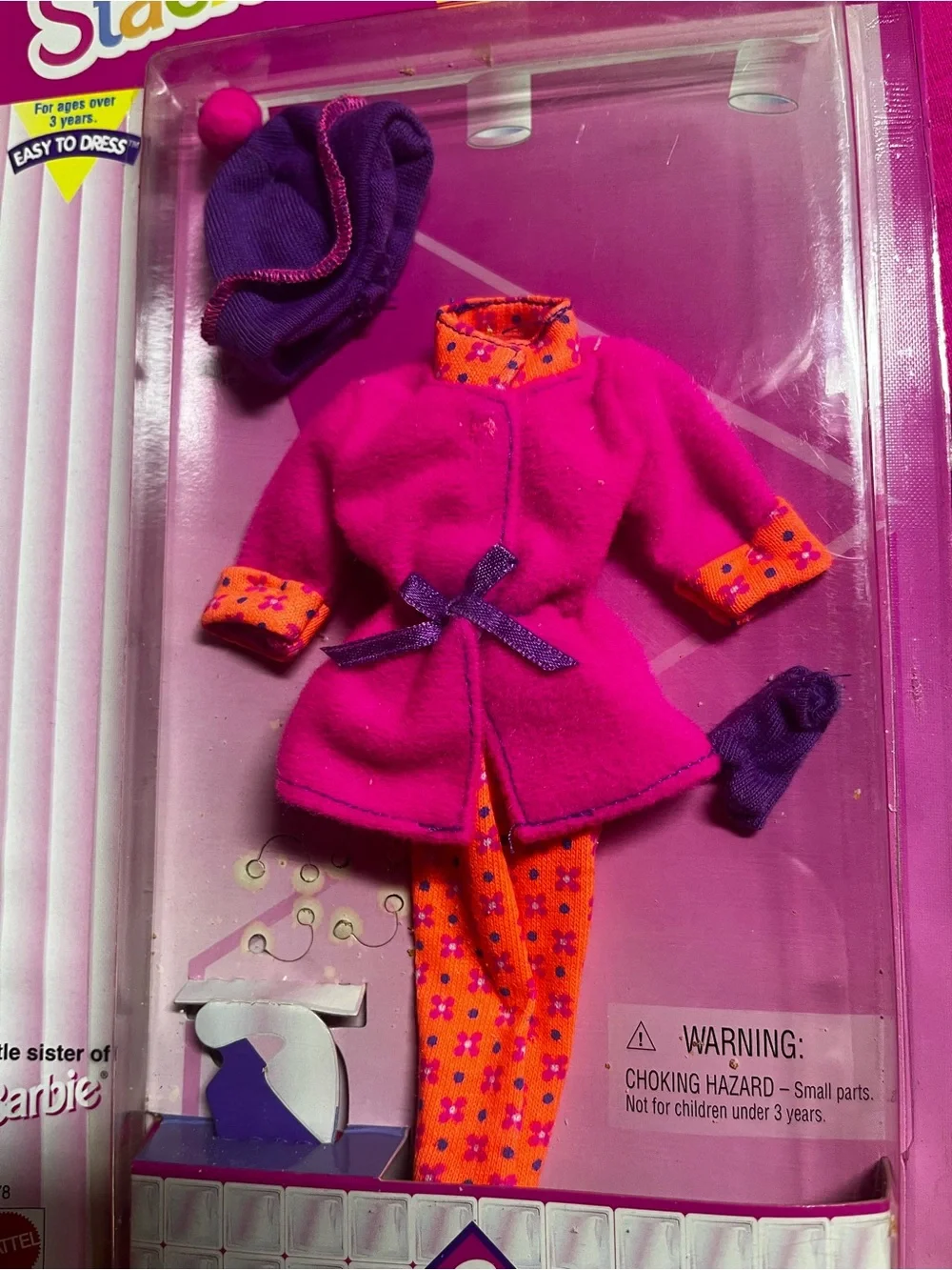 NRFB 1996 Barbie Stacie Doll Easy to Dress Fashion Outfit Pink Coat Set #15878